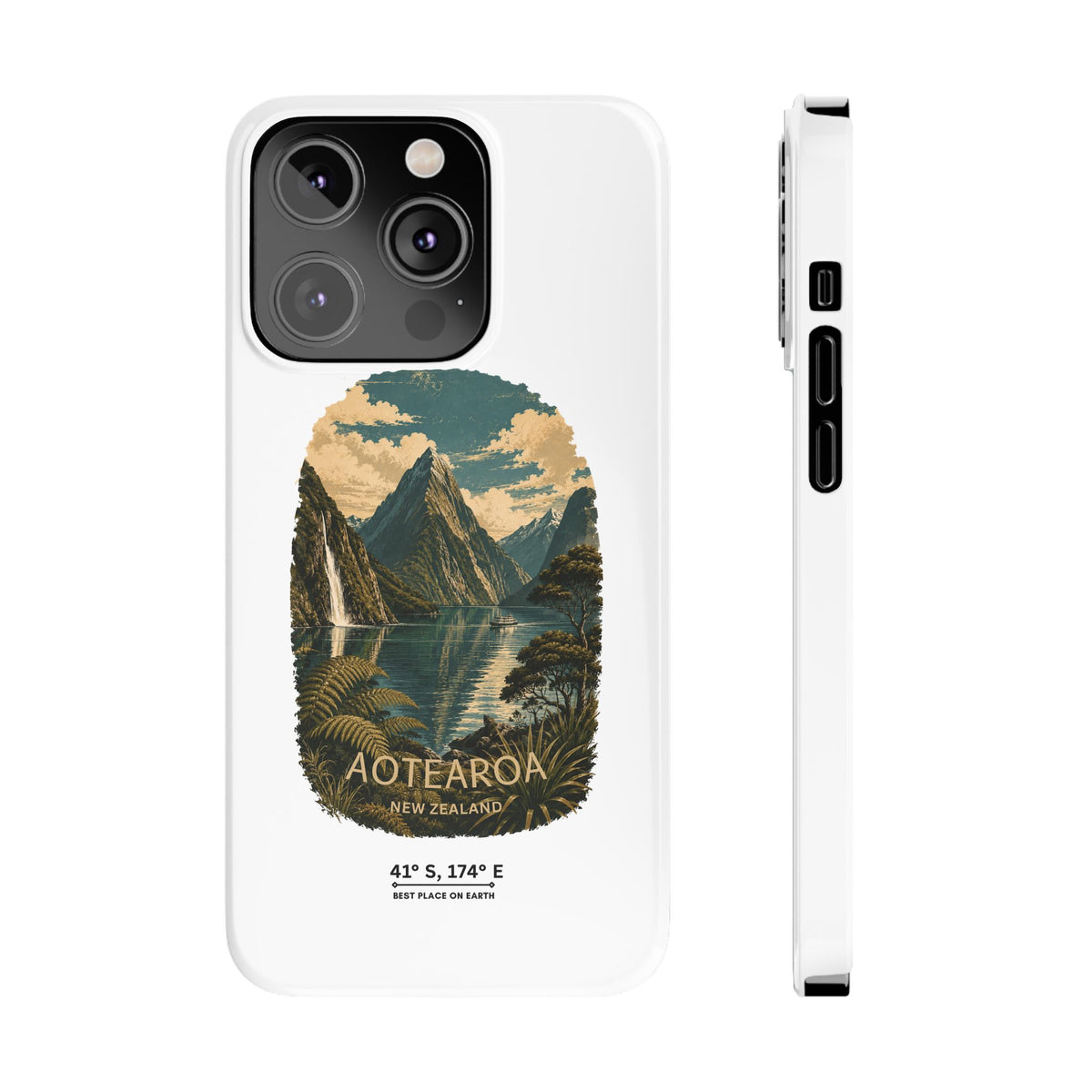 Aotearoa Vintage Landscape Slim Phone Case — New Zealand Milford Sound Design