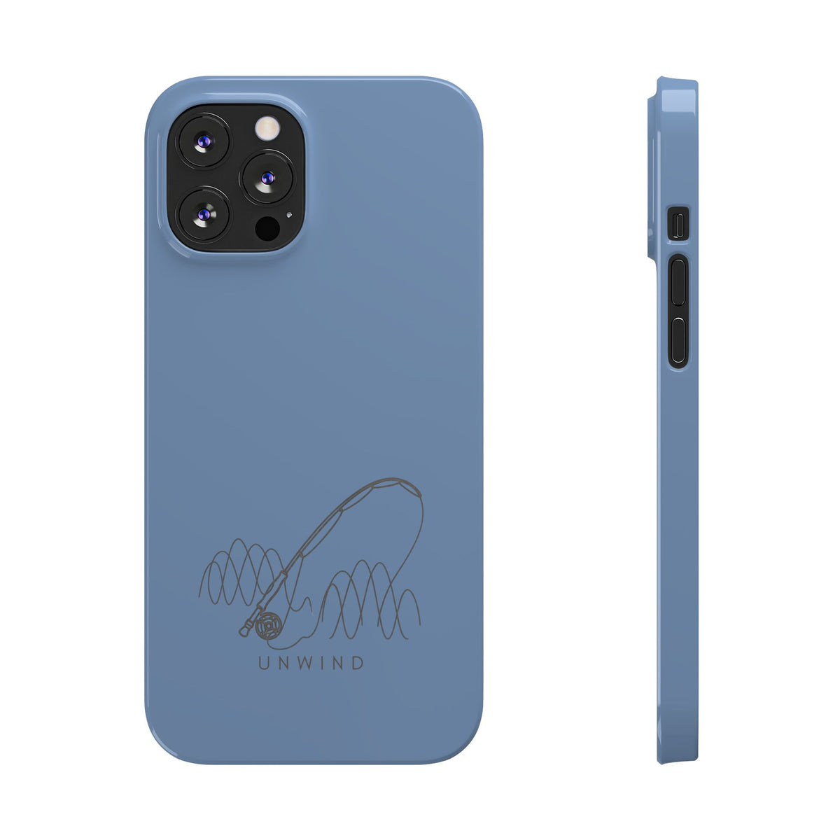 Unwind Fishing Slim Phone Case — Minimal Rod & "UNWIND" Design