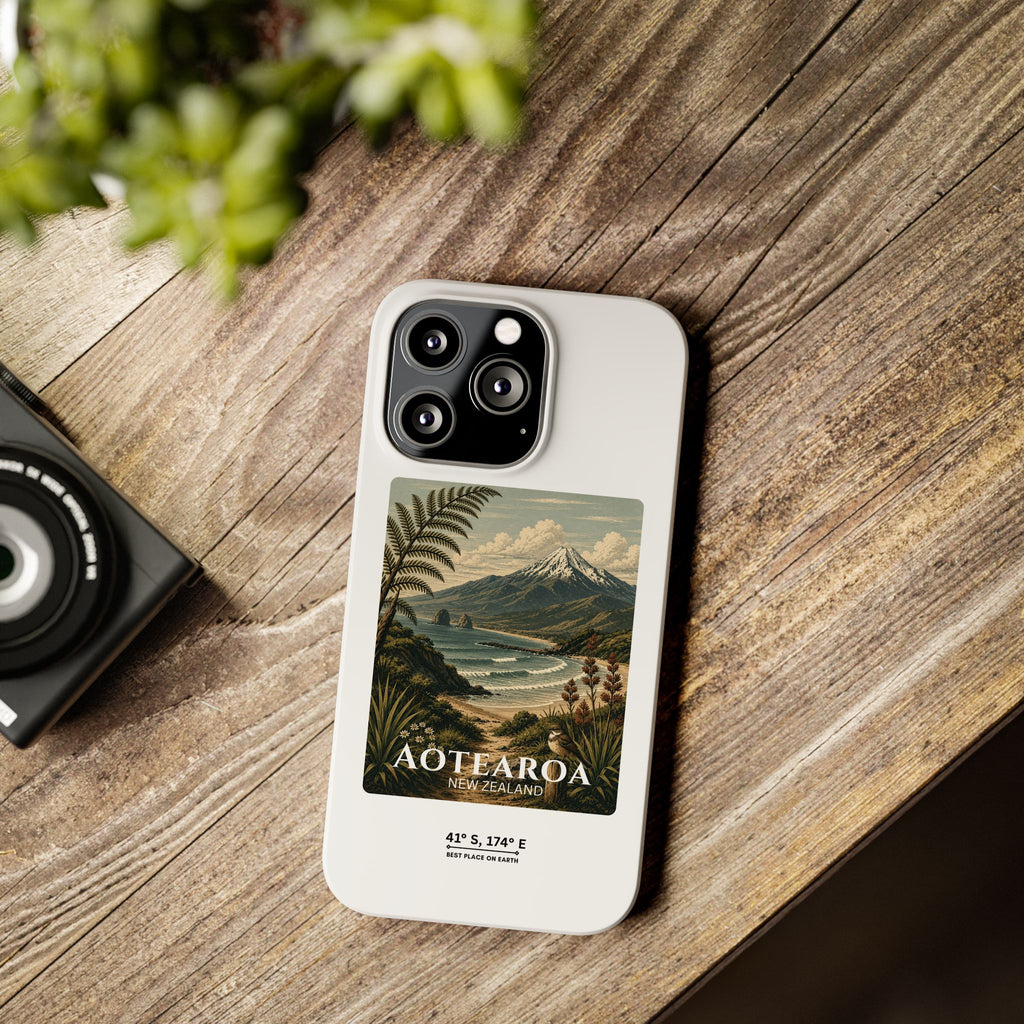 Aotearoa Vintage Landscape Slim Phone Case — New Zealand Mt Taranaki Design
