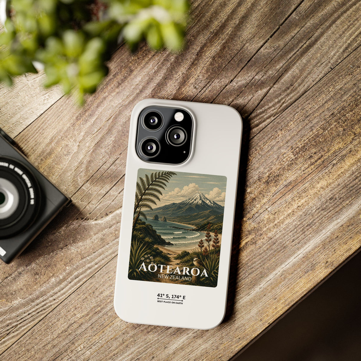 Aotearoa Vintage Landscape Slim Phone Case — New Zealand Mt Taranaki Design
