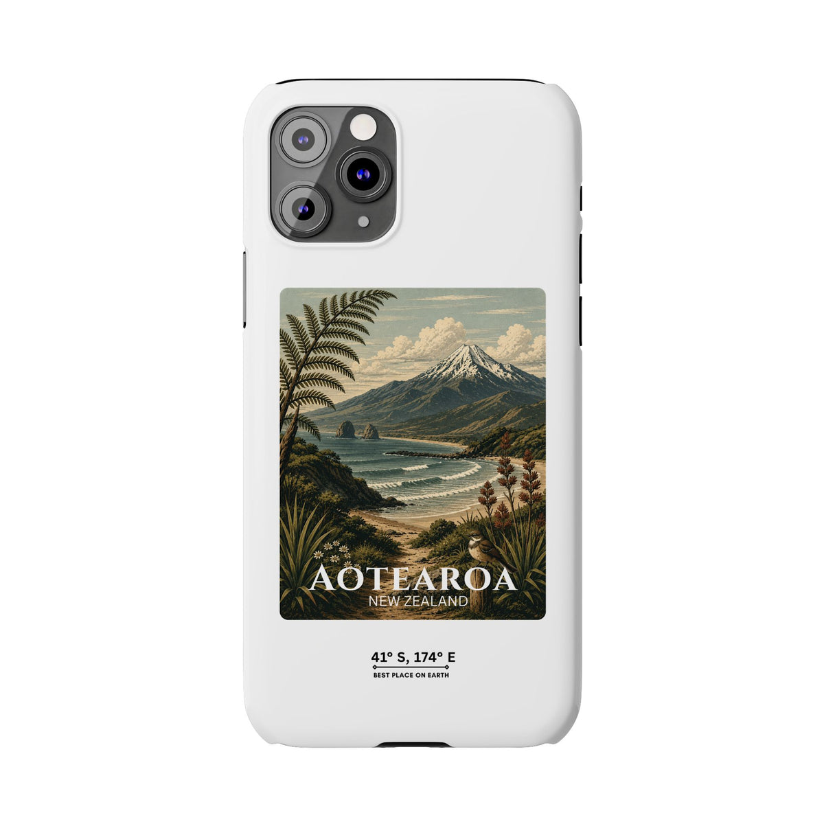 Aotearoa Vintage Landscape Slim Phone Case — New Zealand Mt Taranaki Design
