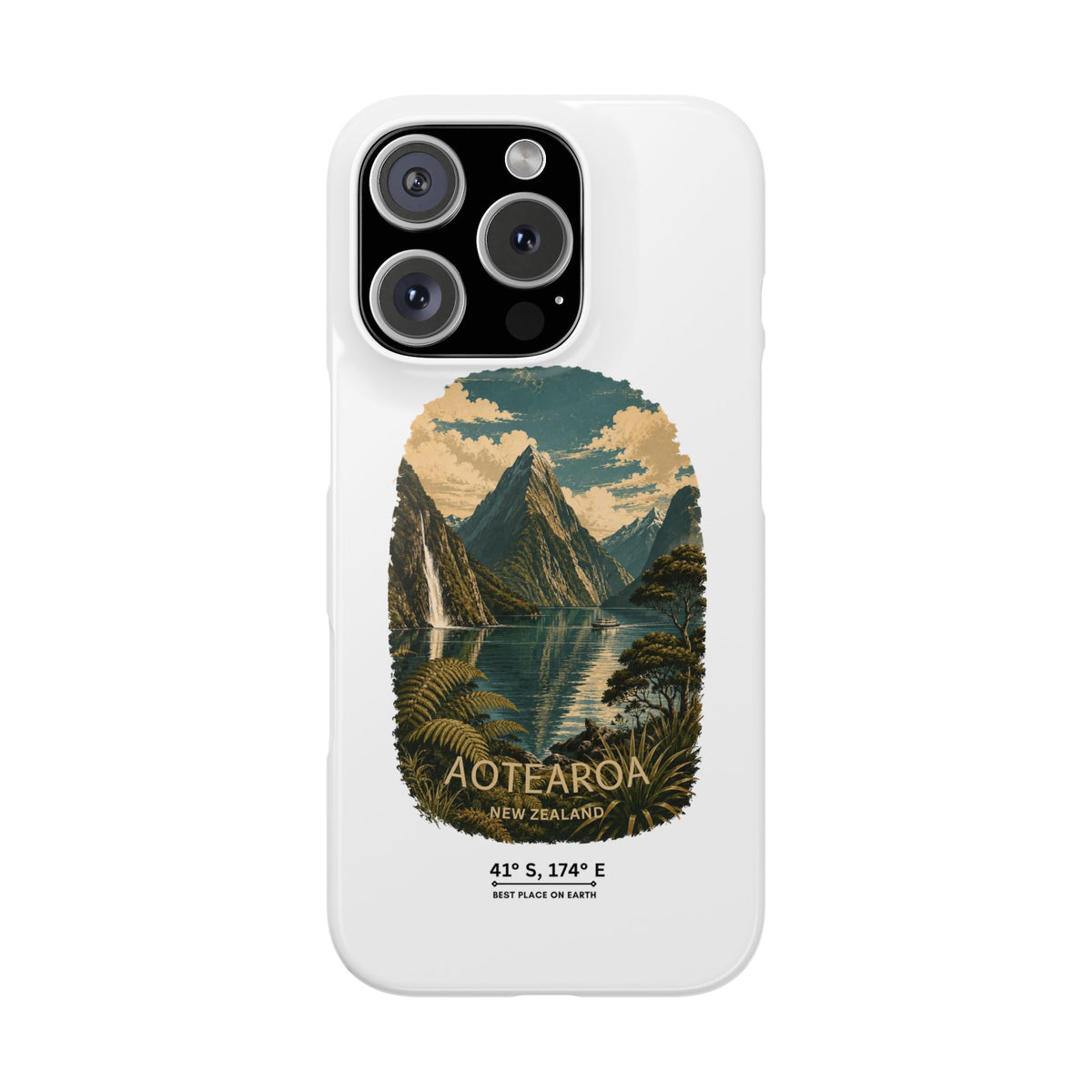 Aotearoa Vintage Landscape Slim Phone Case — New Zealand Milford Sound Design