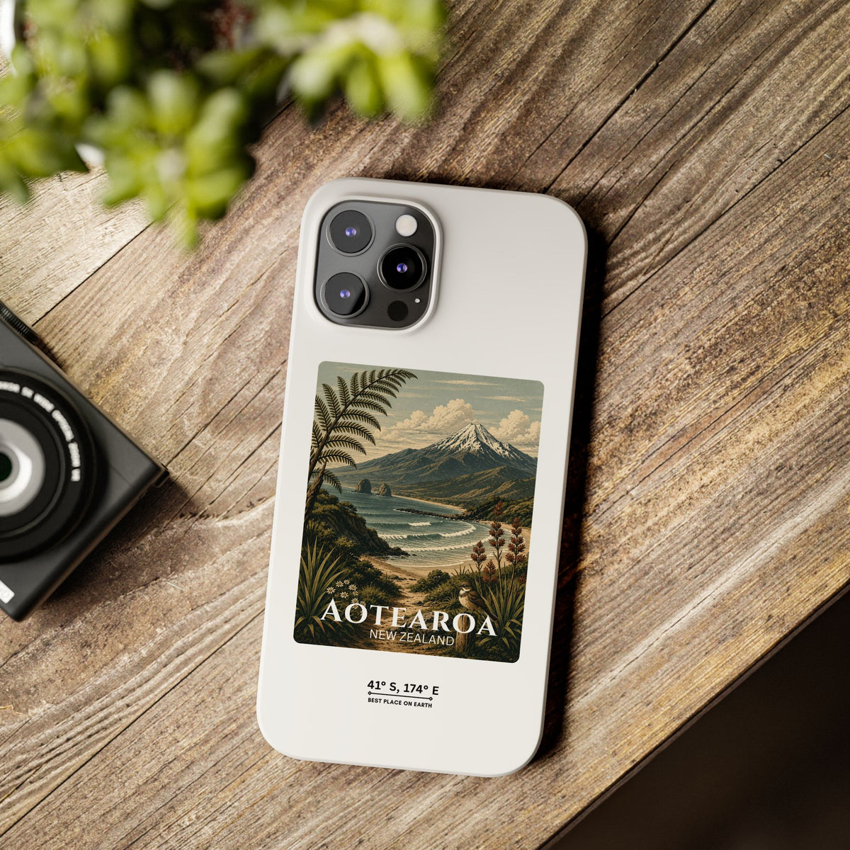 Aotearoa Vintage Landscape Slim Phone Case — New Zealand Mt Taranaki Design