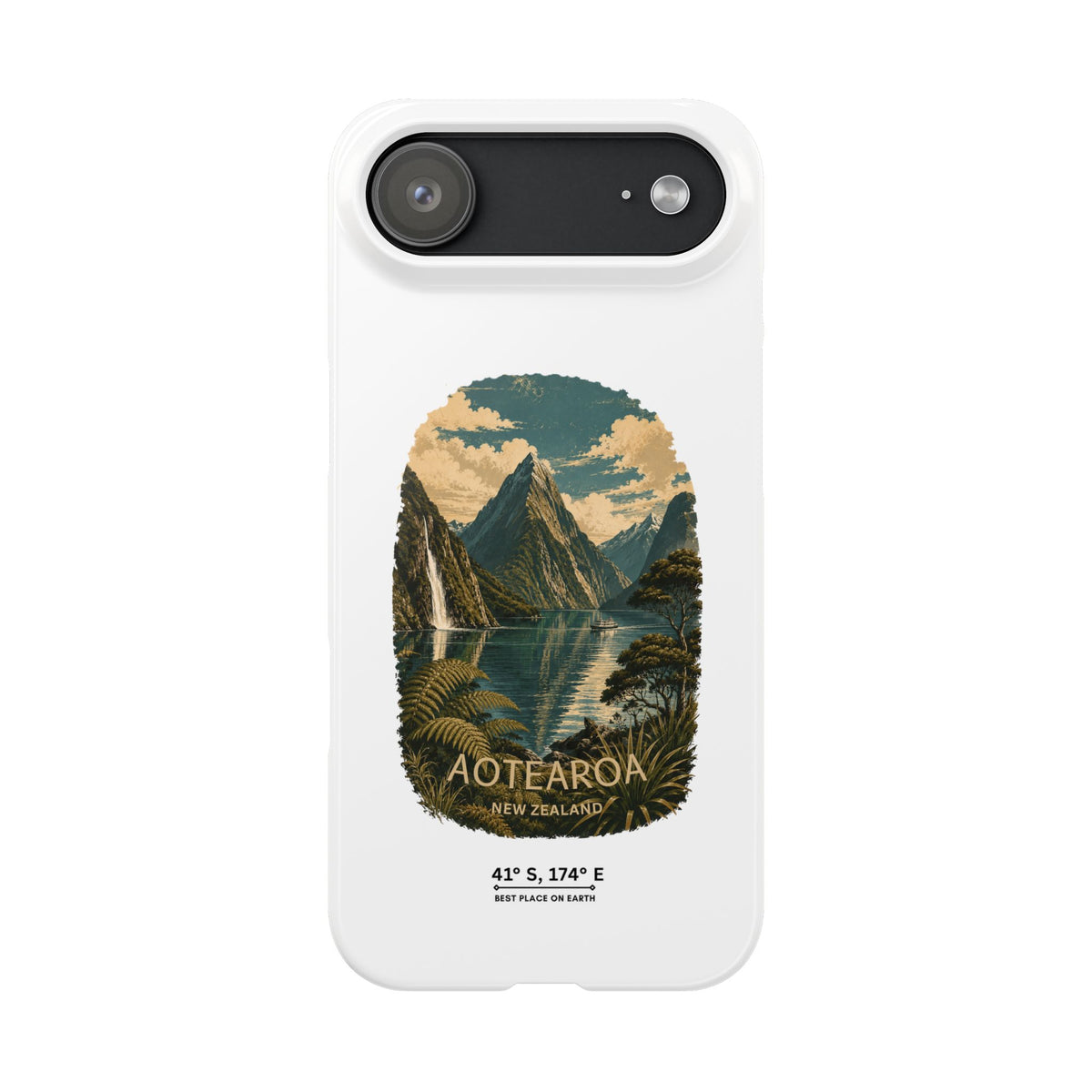 Aotearoa Vintage Landscape Slim Phone Case — New Zealand Milford Sound Design