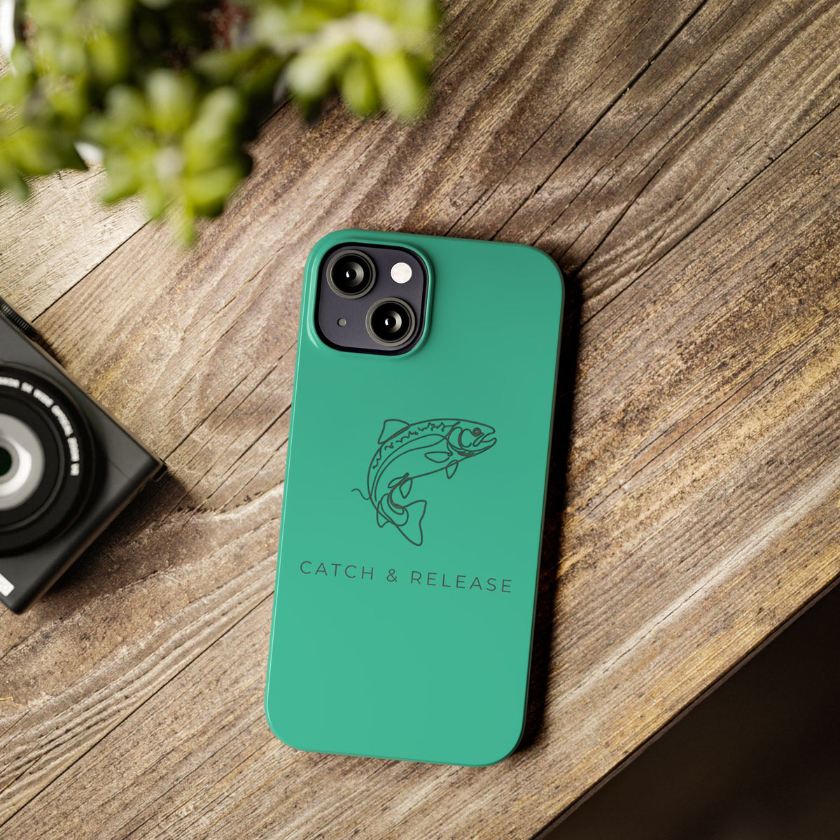 Catch & Release Slim Phone Case — Minimalist Fishing Trout Design