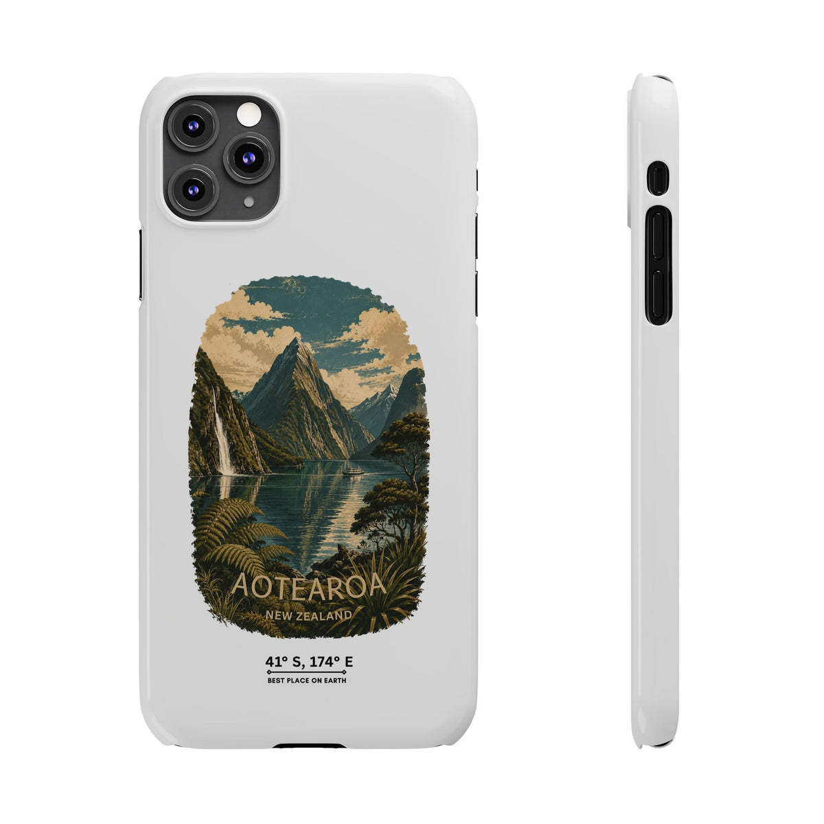 Aotearoa Vintage Landscape Slim Phone Case — New Zealand Milford Sound Design