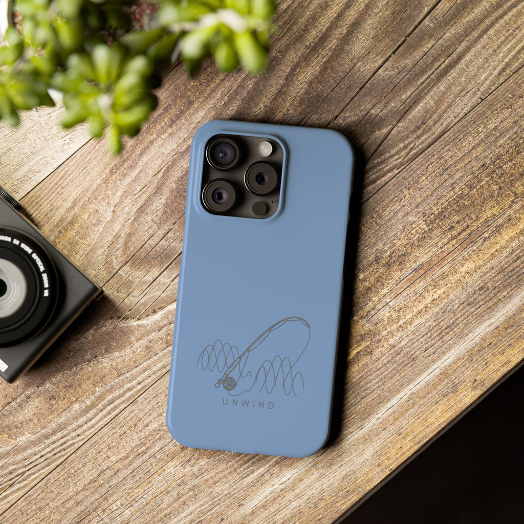 Unwind Fishing Slim Phone Case — Minimal Rod & "UNWIND" Design
