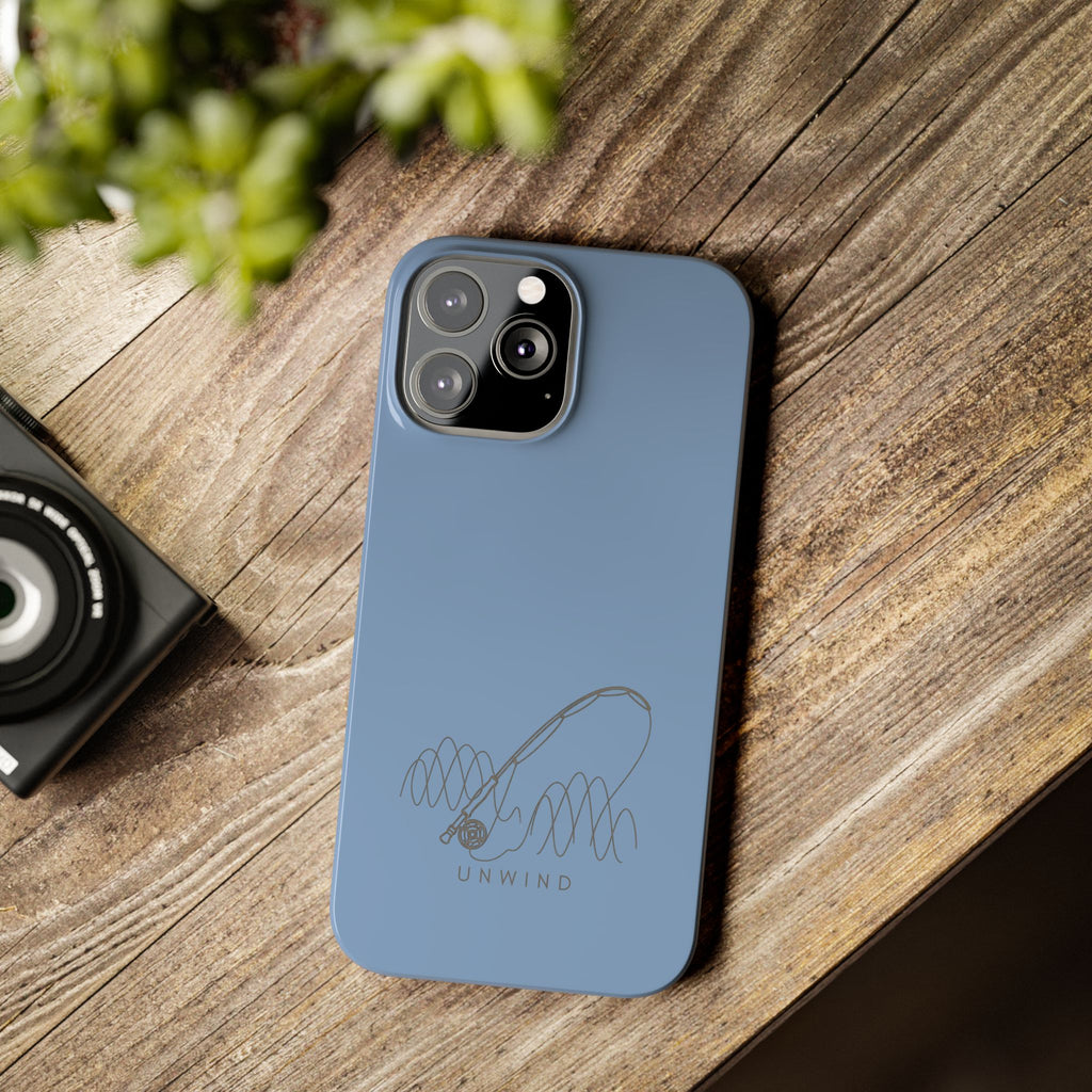 Unwind Fishing Slim Phone Case — Minimal Rod & "UNWIND" Design