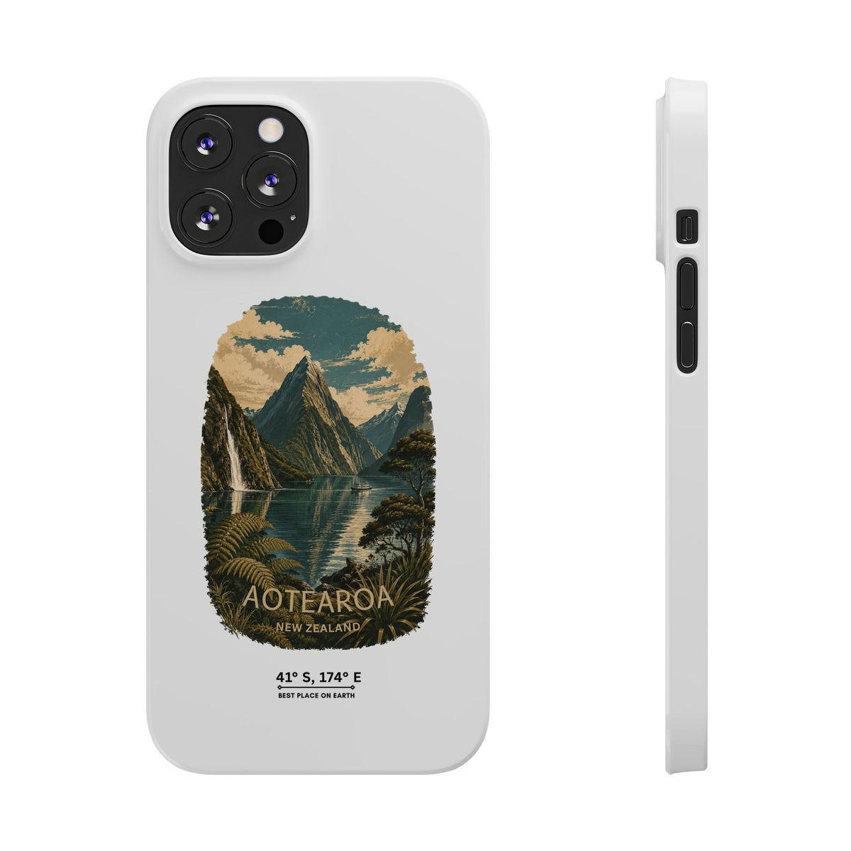 Aotearoa Vintage Landscape Slim Phone Case — New Zealand Milford Sound Design