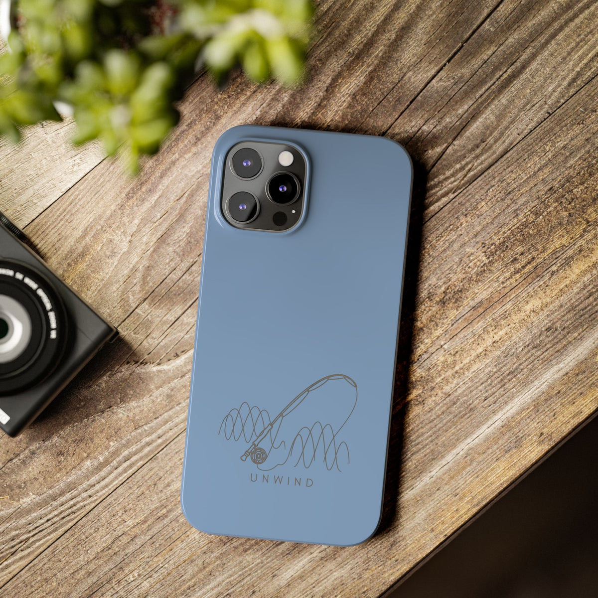 Unwind Fishing Slim Phone Case — Minimal Rod & "UNWIND" Design