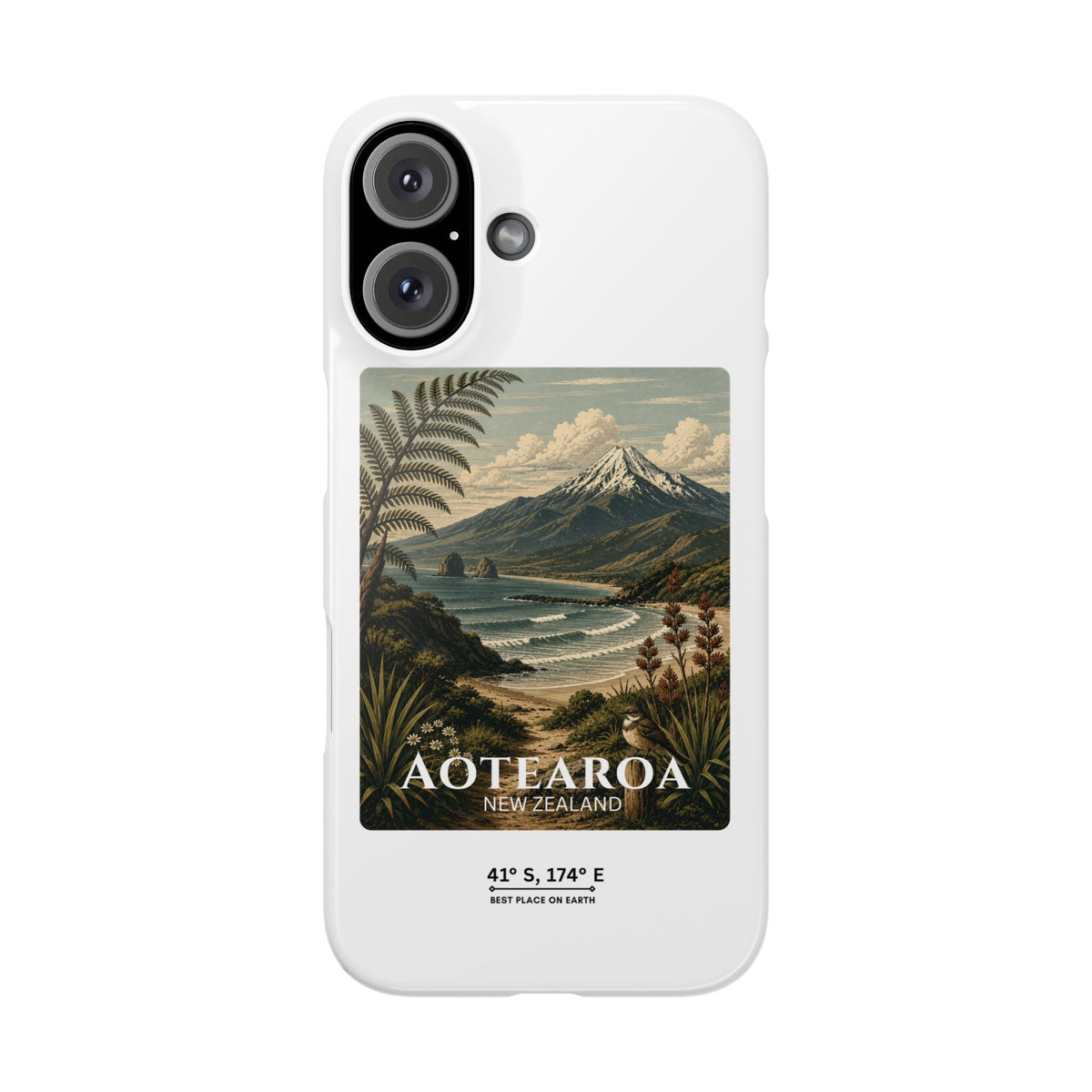 Aotearoa Vintage Landscape Slim Phone Case — New Zealand Mt Taranaki Design