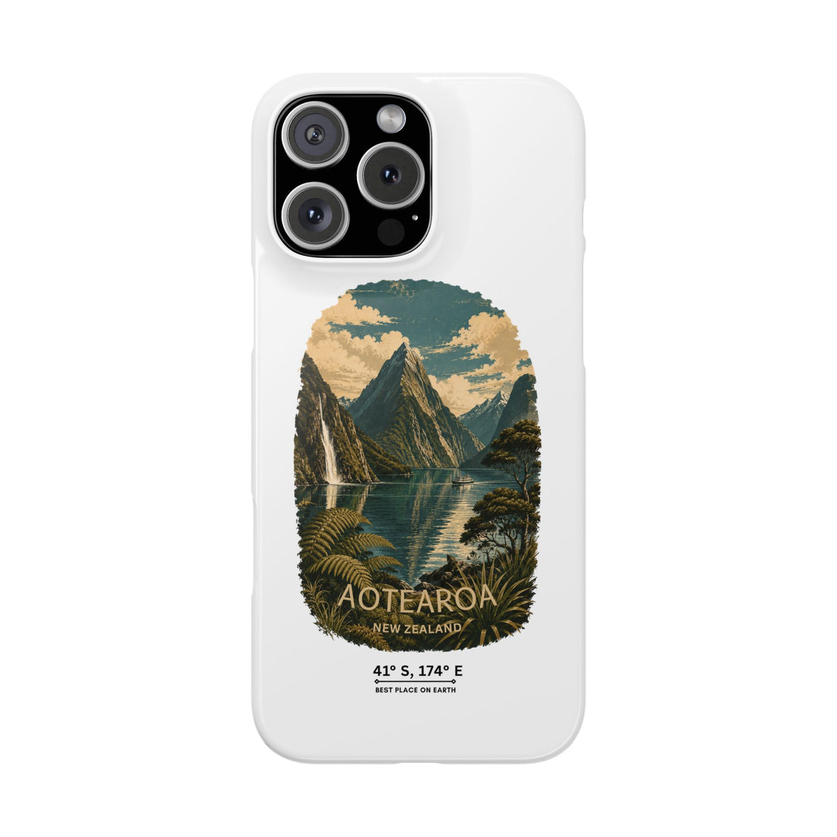 Aotearoa Vintage Landscape Slim Phone Case — New Zealand Milford Sound Design