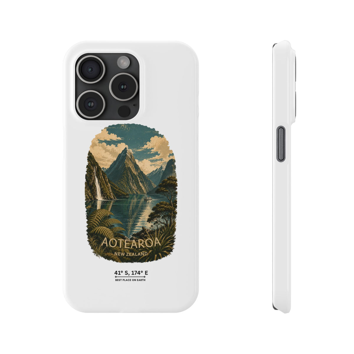 Aotearoa Vintage Landscape Slim Phone Case — New Zealand Milford Sound Design
