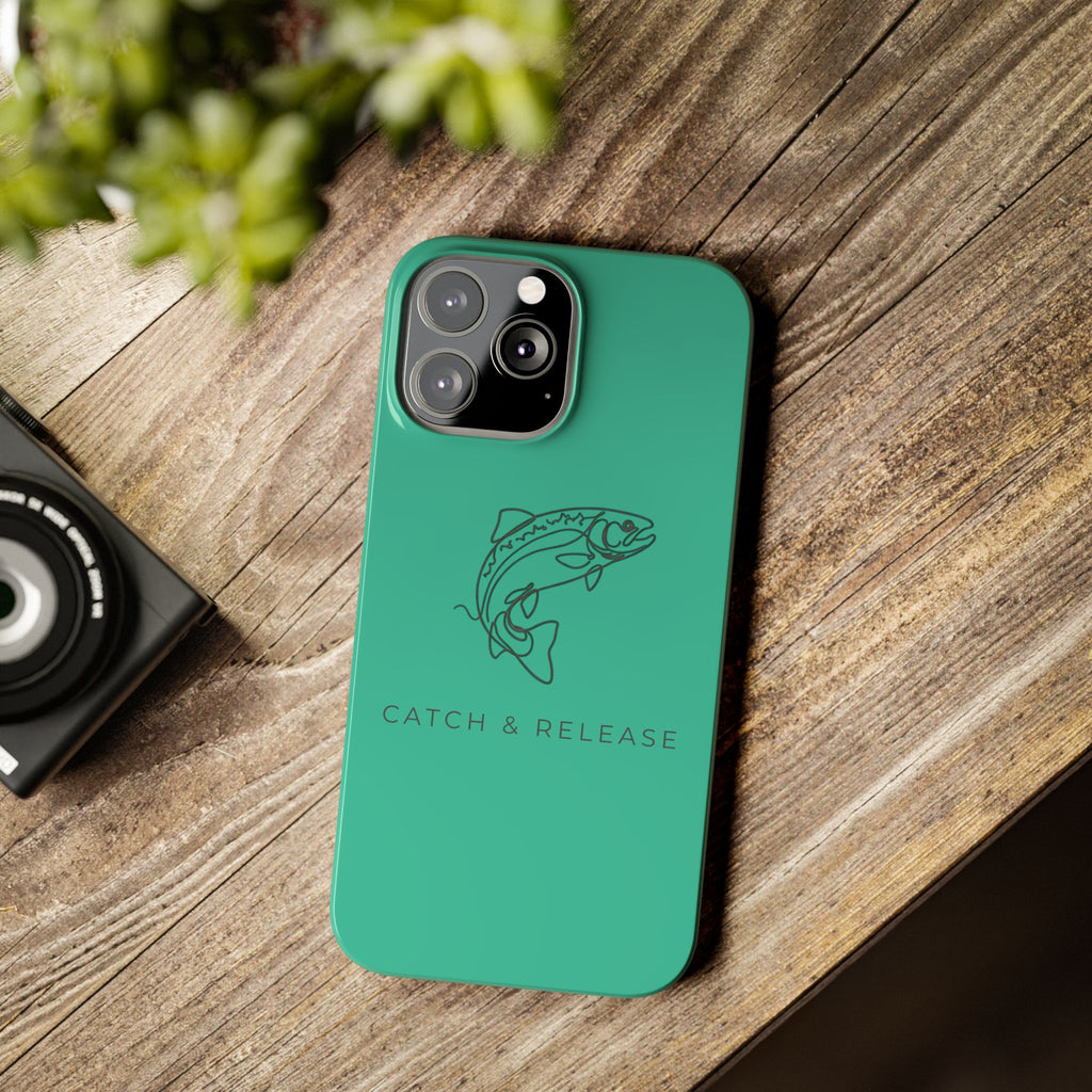 Catch & Release Slim Phone Case — Minimalist Fishing Trout Design