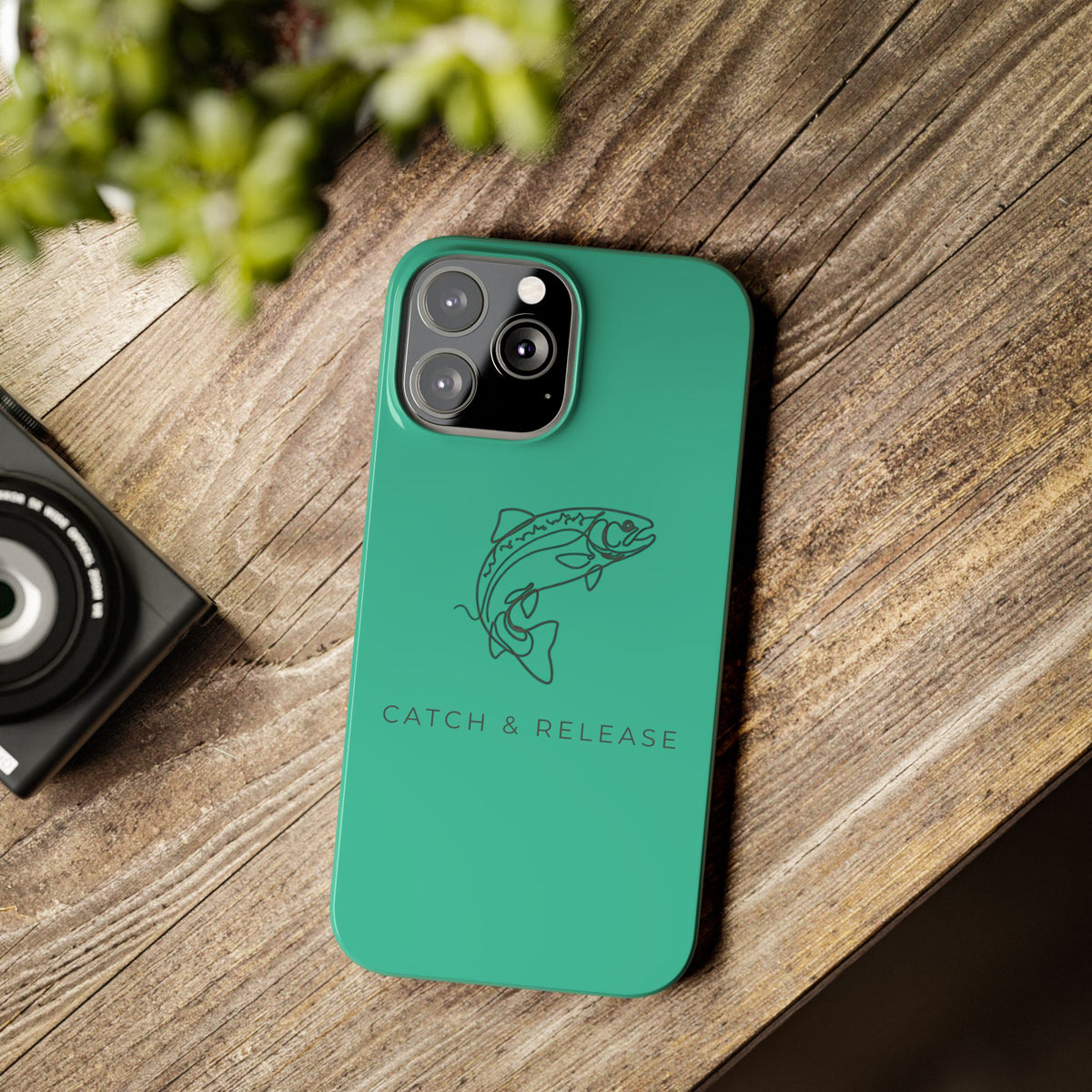 Catch & Release Slim Phone Case — Minimalist Fishing Trout Design
