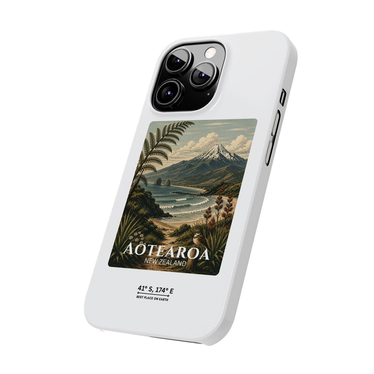 Aotearoa Vintage Landscape Slim Phone Case — New Zealand Mt Taranaki Design