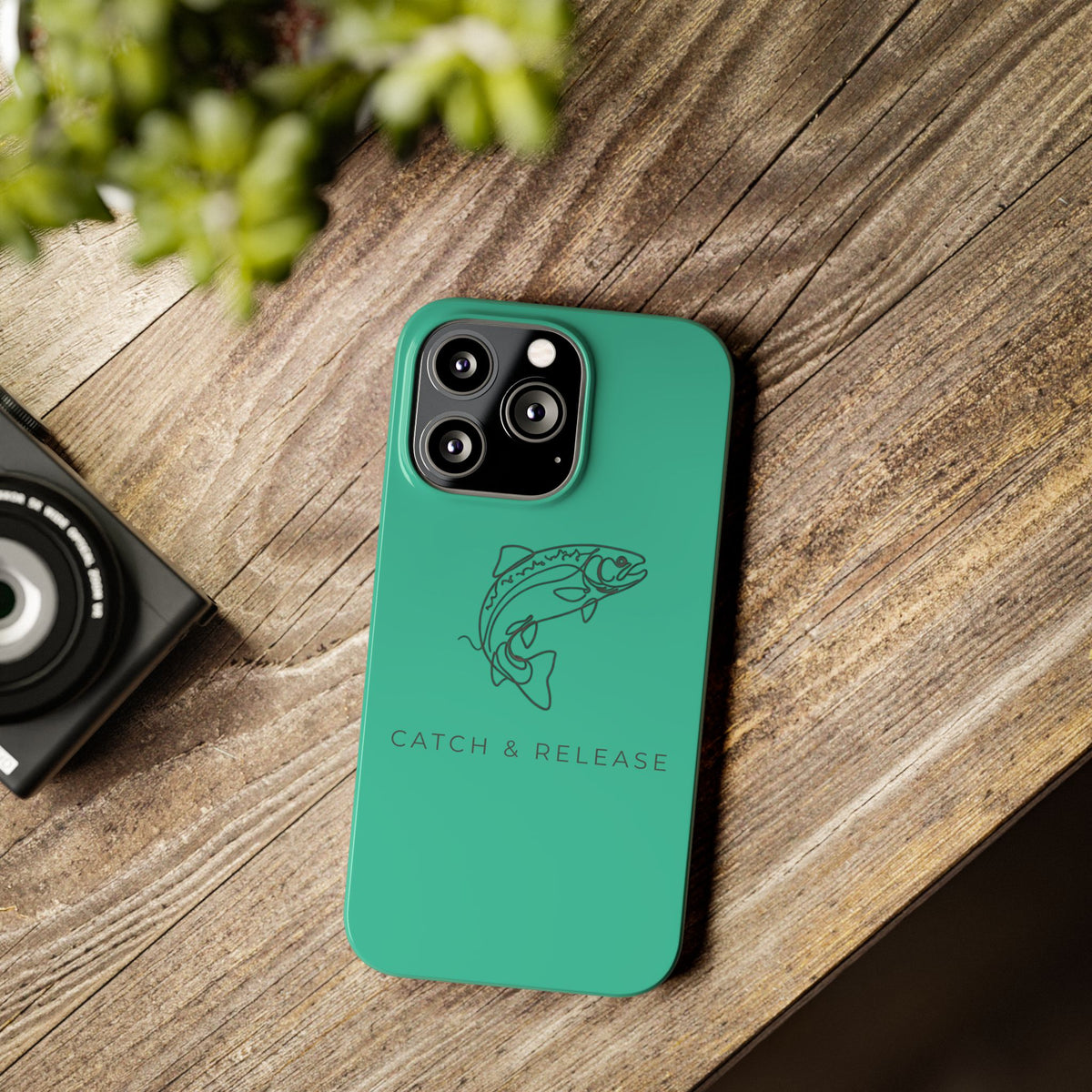 Catch & Release Slim Phone Case — Minimalist Fishing Trout Design