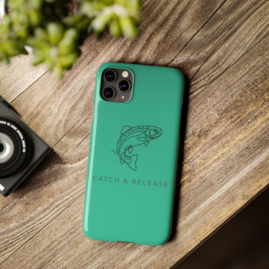 Catch & Release Slim Phone Case — Minimalist Fishing Trout Design