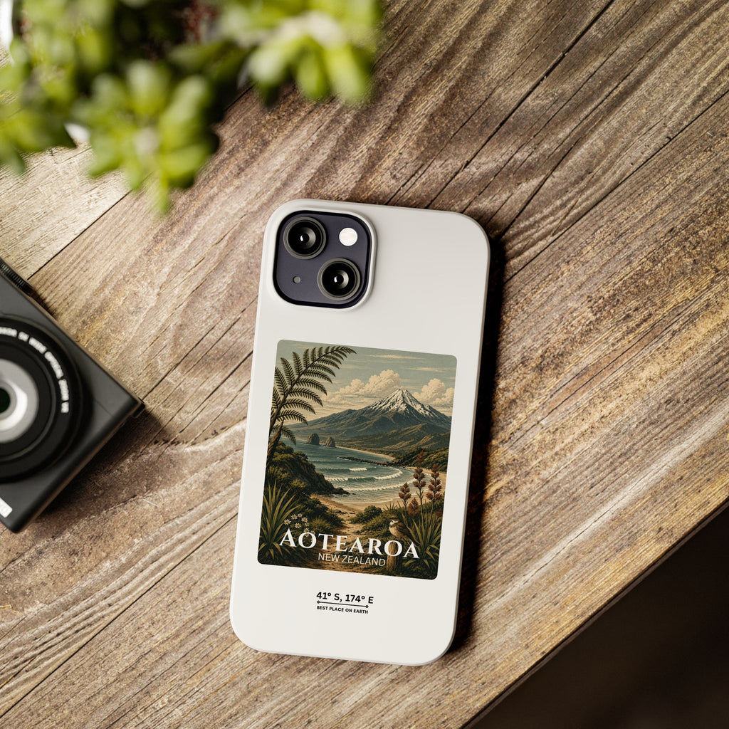 Aotearoa Vintage Landscape Slim Phone Case — New Zealand Mt Taranaki Design