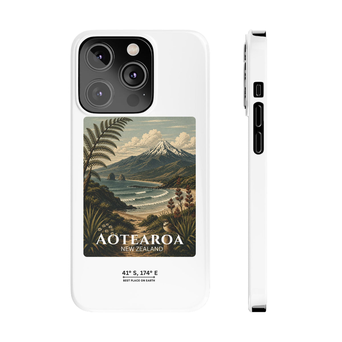 Aotearoa Vintage Landscape Slim Phone Case — New Zealand Mt Taranaki Design