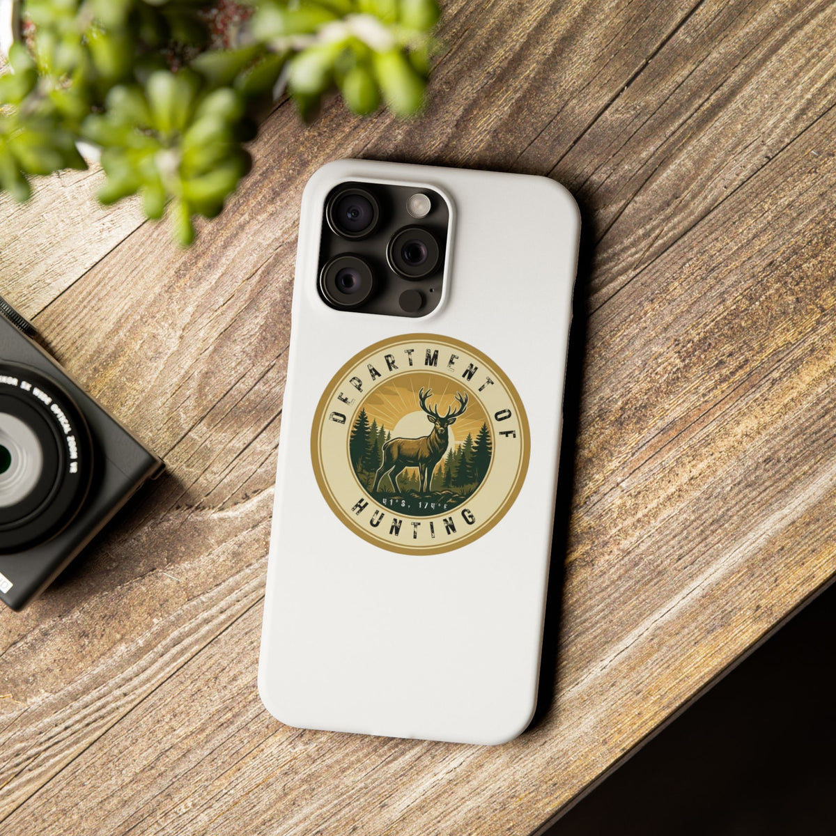 'Department of Hunting' Vintage Deer Logo - Slim Phone Case