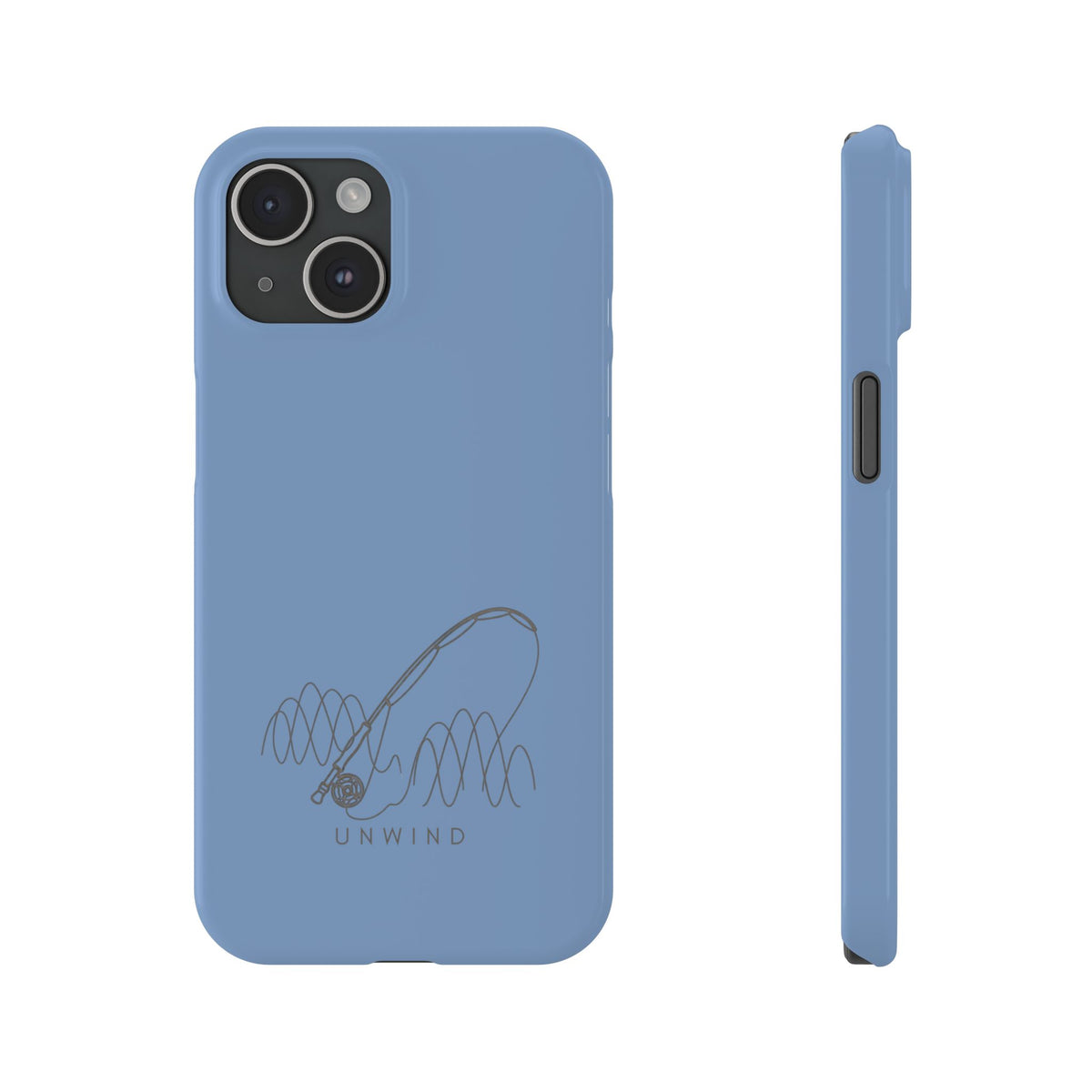Unwind Fishing Slim Phone Case — Minimal Rod & "UNWIND" Design