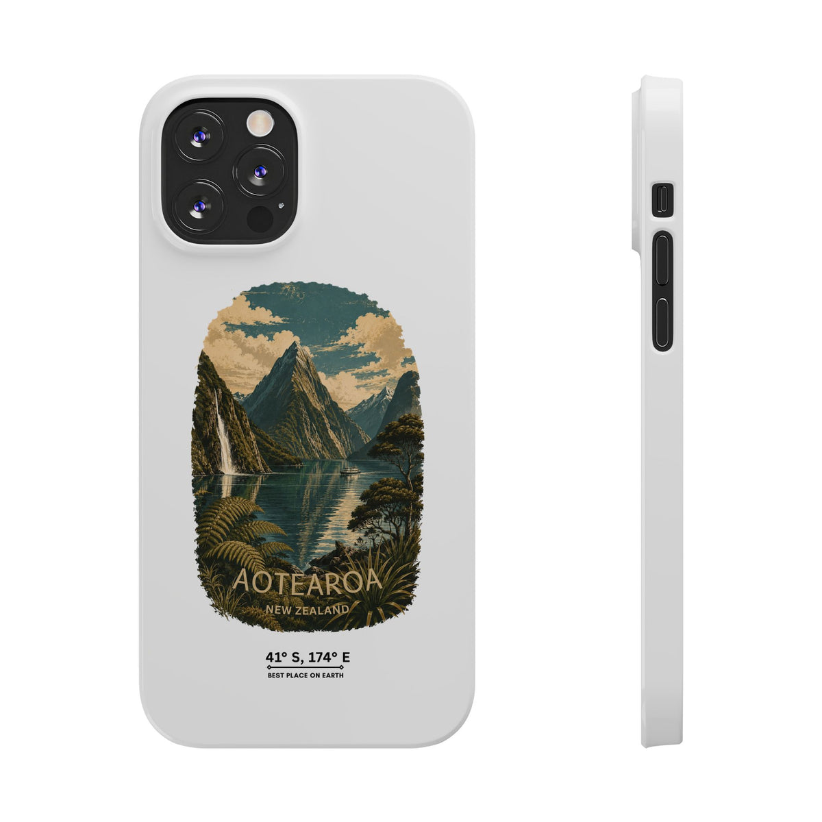 Aotearoa Vintage Landscape Slim Phone Case — New Zealand Milford Sound Design